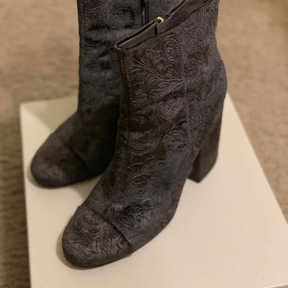 Marc Fisher Prana Velvet Embroidered Boots